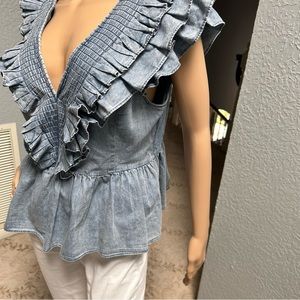 Denim color Peplum Blouse by Anthropologie